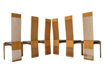 Post-Modern Slatted High Back Dining Room Chairs by Pietro Costantini, 1980s